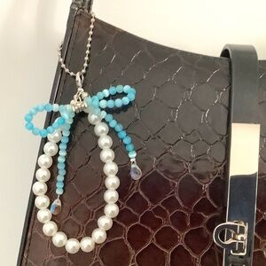 New! One of a Kind Bag Charm or Keychain with Pearls 3.5 inches long